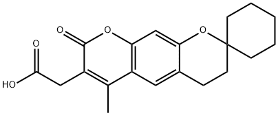 (6'-Methyl-8'-oxo-3',4'-dihydro-8'H-spiro[cyclohex ane-1,2'-pyrano[3,2-g]chromen]-7'-yl)acetic acid Struktur