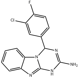 4-(3-Chloro-4-fluorophenyl)-1,4-dihydro-[1,3,5]triazino[1,2-a]benzimidazol-2-amine Struktur