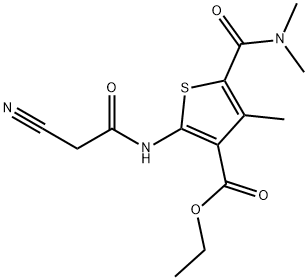 2-(2-氰基乙酰基氨基)-5-(二甲基氨基甲酰基)-4-甲基-噻吩-3-甲酸乙酯, 545372-76-7, 结构式
