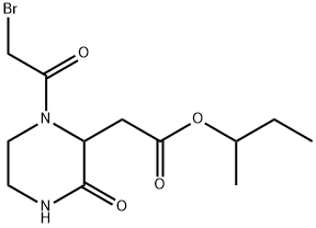 sec-Butyl 2-[1-(2-bromoacetyl)-3-oxo-2-piperazinyl]acetate Struktur
