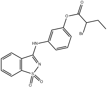 3-[(1,1-二氧代-1,2-苯并异噻唑-3-基)氨基]苯基2-溴丁酸酯 结构式