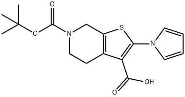 6-(tert-Butoxycarbonyl)-2-(1H-pyrrol-1-yl)-4,5,6,7-tetrahydrothieno[2,3-c]pyridine-3-carboxylic a Struktur