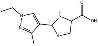 2-(1-エチル-3-メチル-1H-ピラゾール-4-イル)-1,3-チアゾリジン-4-カルボン酸 化学構造式