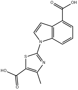 1-(5-カルボキシ-4-メチル-1,3-チアゾール-2-イル)-1H-インドール-4-カルボン酸 化学構造式