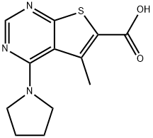 5-甲基-4-吡咯烷-1-基-噻吩并[2,3-D]-嘧啶-6-羧酸, 878657-14-8, 结构式