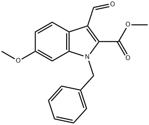 Methyl 1-benzyl-3-formyl-6-methoxy-1H-indole-2-carboxylate 化学構造式