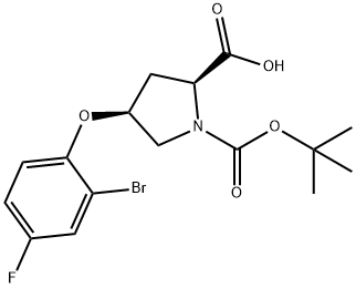 (2S,4S)-4-(2-ブロモ-4-フルオロフェノキシ)-1-(TERT-ブチルトキシカルボニル)-2-ピロリジンカルボン酸 化学構造式