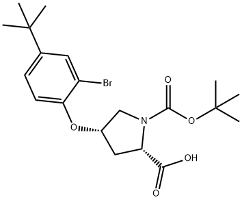 (2S,4S)-4-[2-Bromo-4-(tert-butyl)phenoxy]-1-(tert-butoxycarbonyl)-2-pyrrolidinecarboxylic acid Structure