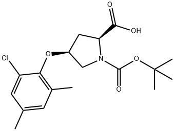 (2S,4S)-1-(tert-Butoxycarbonyl)-4-(2-chloro-4,6-dimethylphenoxy)-2-pyrrolidinecarboxylic acid 结构式