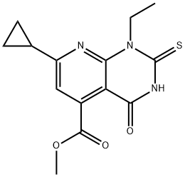 Methyl 7-cyclopropyl-1-ethyl-2-mercapto-4-oxo-1,4-dihydropyrido[2,3-d]pyrimidine-5-carboxylate Struktur