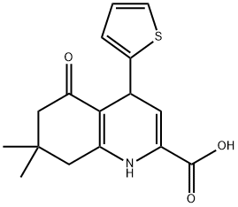 7,7-Dimethyl-5-oxo-4-(2-thienyl)-1,4,5,6,7,8-hexahydroquinoline-2-carboxylic acid 化学構造式