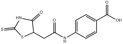 4-{[(2-mercapto-4-oxo-4,5-dihydro-1,3-thiazol-5-yl)acetyl]amino}benzoic acid 化学構造式