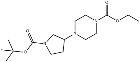 4-[1-(叔丁氧羰基)吡咯烷-3-基]哌嗪-1-甲酸乙酯 结构式