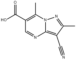 3-Cyano-2,7-dimethylpyrazolo[1,5-a]pyrimidine-6-carboxylic acid 化学構造式