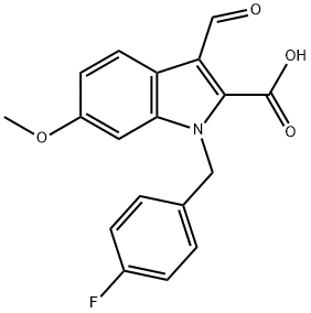 1-(4-Fluorobenzyl)-3-formyl-6-methoxy-1H-indole-2-carboxylic acid 化学構造式
