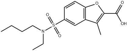 5-{[Butyl(ethyl)amino]sulfonyl}-3-methyl-1-benzofuran-2-carboxylic acid 化学構造式