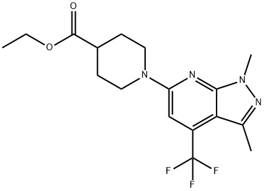 Ethyl 1-[1,3-dimethyl-4-(trifluoromethyl)-1H-pyrazolo-[3,4-b]pyridin-6-yl]piperidine-4-carboxylat Structure