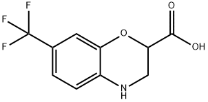 7-(トリフルオロメチル)-3,4-ジヒドロ-2H-1,4-ベンゾキサジン-2-カルボン酸 化学構造式