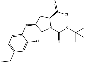 (2S,4S)-1-(tert-Butoxycarbonyl)-4-(2-chloro-4-ethylphenoxy)-2-pyrrolidinecarboxylic acid Structure