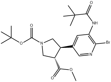 (3S,4R)-1-tert-Butyl 3-methyl 4-(6-Bromo-5-pival-amidopyridin-3-yl)pyrrolidine-1,3-dicarboxylate,1420780-27-3,结构式