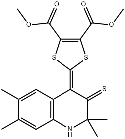 2-(2,2,6,7-四甲基-3-硫代-1H-喹啉-4-基亚甲基)-1,3-二硫杂环戊二烯-4,5-二羧酸二甲酯 结构式