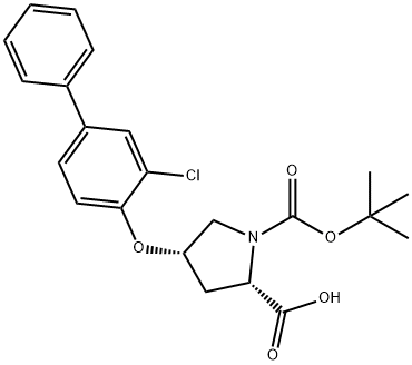 (2S,4S)-1-(tert-Butoxycarbonyl)-4-[(3-chloro[1,1'-biphenyl]-4-yl)oxy]-2-pyrrolidinecarboxylic acid 化学構造式