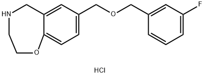 7-{[(3-Fluorobenzyl)oxy]methyl}-2,3,4,5-tetrahydro-1,4-benzoxazepine hydrochloride Struktur