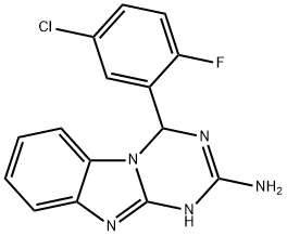 4-(5-Chloro-2-fluorophenyl)-1,4-dihydro-[1,3,5]triazino[1,2-a]benzimidazol-2-amine 化学構造式