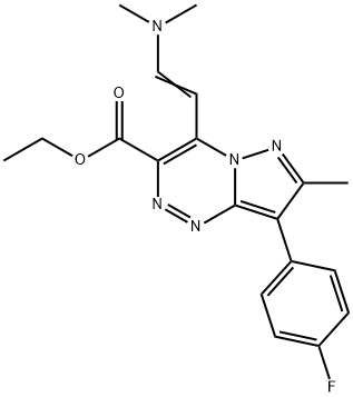 Ethyl 4-[(E)-2-(dimethylamino)vinyl]-8-(4-fluorophenyl)-7-methylpyrazolo[5,1-c][1,2,4]triazine-3- 化学構造式