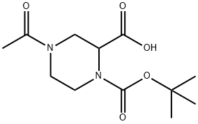 4-Acetyl-piperazine-1,2-dicarboxylic acid 1-tert-butyl ester Structure