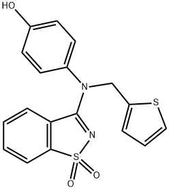 4-[(1,1-二氧代-1,2-苯并噻唑-3-基)-(2-噻吩甲基)氨基]苯酚,443319-38-8,结构式