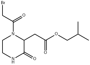 Isobutyl 2-[1-(2-bromoacetyl)-3-oxo-2-piperazinyl]acetate Struktur