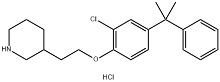 2-Chloro-4-(1-methyl-1-phenylethyl)phenyl2-(3-piperidinyl)ethyl ether hydrochloride 化学構造式