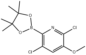 2,5-Dichloro-3-methoxy-6-(4,4,5,5-tetramethyl-1,3,2-dioxaborolan-2-yl)pyridine 结构式
