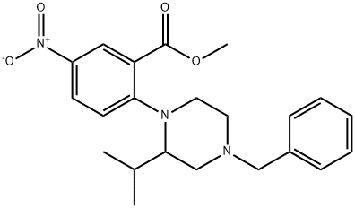 Methyl 2-[4-benzyl-2-(propan-2-yl)piperazin-1-yl]-5-nitrobenzoate 结构式