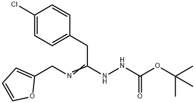 N'-[2-(4-Chlorophenyl)-1-[(furan-2-ylmethyl)amino] ethylidene]hydrazinecarboxylic acid tert-butyl es 化学構造式