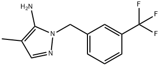 4-メチル-1-[3-(トリフルオロメチル)ベンジル]-1H-ピラゾール-5-アミン 化学構造式
