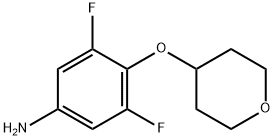 3,5-ジフルオロ-4-(テトラヒドロ-2H-ピラン-4-イルオキシ)ベンゼンアミン 化学構造式