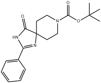TERT-ブチル 4-オキソ-2-フェニル-1,3,8-トリアザスピロ[4.5]デカ-1-エン-8-カルボキシレート 化学構造式