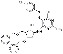 (1S,2S,3S,5S)-5-[[2-Amino-6-chloro-5-[(4-chlorophenyl)azo]-4-pyrimidinyl]amino]-3-(benzyloxy)-2-[(benzyloxy)methyl]-cyclopentanol-13C2,15N Structure