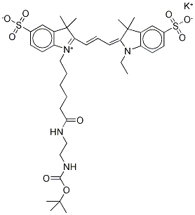 Cyanine 3 Monofunctional Hexanoic Acid Dye n-tert-Butyloxycarbonyl-ethylenediamine Amide Potassium Salt 化学構造式