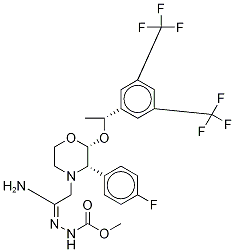 2-(R)-[1-(R)-(3,5-Bis(trifluoromethyl)phenyl)ethoxy]-3-(S)-fluorophenyl-4-[(2-N-methoxycarbonyl)acetamidrazono]morpholine-13C2,D2 Struktur