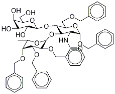 Benzyl 2-acetamido-6-O-benzyl-3-(2,3,4-tri-O-benzyl-β-L-fucopyranosyl) -4-β-D-galactopyranosyl)-2-deoxy-α-D-glucopyranoside 化学構造式