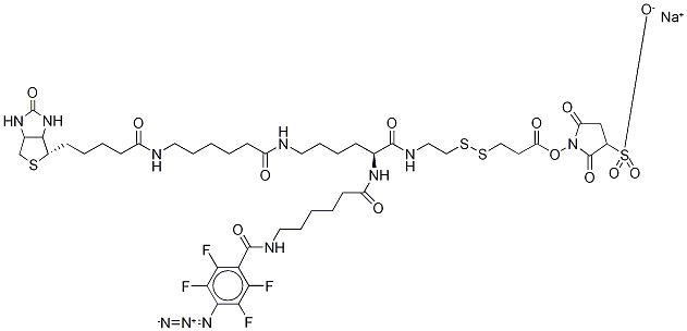 2-{N2-[N6-(4-AZIDO-2,3,5,6-TETRAFLUOROBENZOYL)-6 -AMINOCAPROYL]-N6-(6-BIOTINAMIDOCAPROYL)-L-LYSINYLAMIDO}] ETHYL 2-(N-SULFOSUCCINIMYDYLCARBOXY)ETHYL DISULFIDE, SODIUM SALT,,结构式