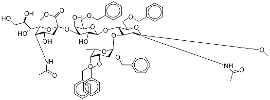 Methyl 4-[O-(N-Acetyl-1-Methyl-α-neuraMinosyl)-3-O-[6-O-(phenylMethyl)-β-D-galactopyranosyl]-3-O-[6-deoxy-2,3,4-tris-O-(phenylMethyl)-α-L-galactopyranosyl-]-2-(acetylaMino)-2-deoxy-6-O-(phenylMet 结构式