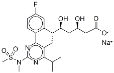 (3R,5S)-5-[(R)-8-Fluoro-4-isopropyl-2-(N-methylmethylsulfonamido)-5,6-dihydrobenzo[h]quinazolin-6-yl]-3,5-dihydroxypentanoic Acid Sodium Salt Structure