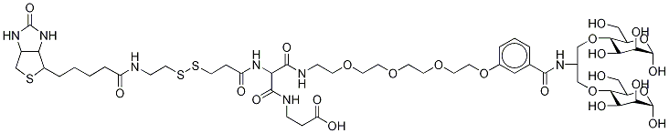 2-[(2-Biotinylamidoethyl)dithiopropionylamino]-N-11-[4-benzoyl-1,3-bis-(D-manos-4-yloxy)-2-propylamino-3,6,9,12-tetraoxododecanyl]-N(2-hydroxylcarbonylethylamino)malonic Acid Diamide