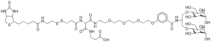 2-[(2-Biotinylamidoethyl)dithiopropionylamino]-N-11-[4-benzoyl-1,3-bis-(D-manos-4-yloxy)-2-propylamino-3,6,9,12-tetraoxododecanyl]-N(2-hydroxylcarbonylethylamino)malonic Acid Diamide|