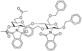 Benzyl 2-Deoxy-2-phthalimido-3,6-di-O-benzyl-4-(2’-deoxy-2’-phthalimido-3’,6’-O-diacetyl-4’-deoxy--D-glucopyranosyl)--D-glucopyranoside Struktur