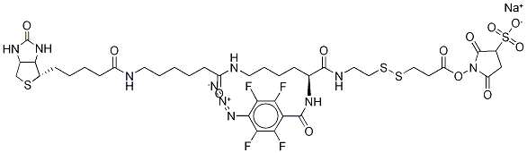 2-[N2-(4-AZIDO-2,3,5,6-TETRAFLUOROBENZOYL)-N6-(6 -BIOTINAMIDOCAPROYL)-L-LYSINYL]ETHYL 2’- (N-SULFOSUCCINIMIDYLCARBOXY)ETHYL DISULFIDE, SODIUM SALT 结构式